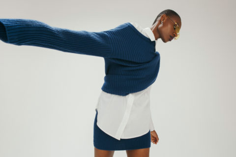 Ahiri blue sweater and white button down