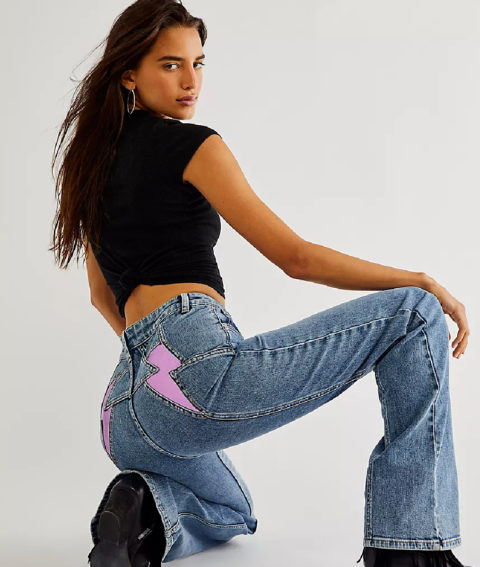 Barbie cowboy products: flared jeans with hot pink lightening motif