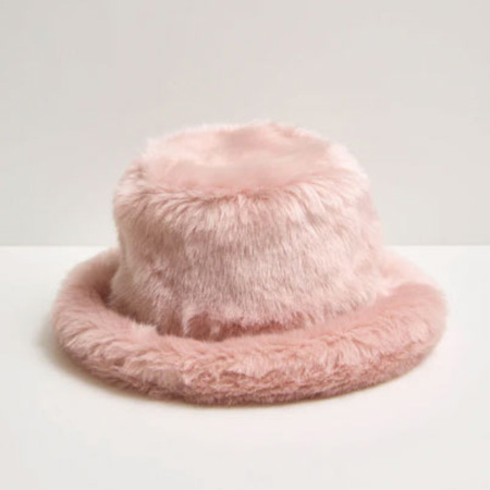 Pink furry bucket hat