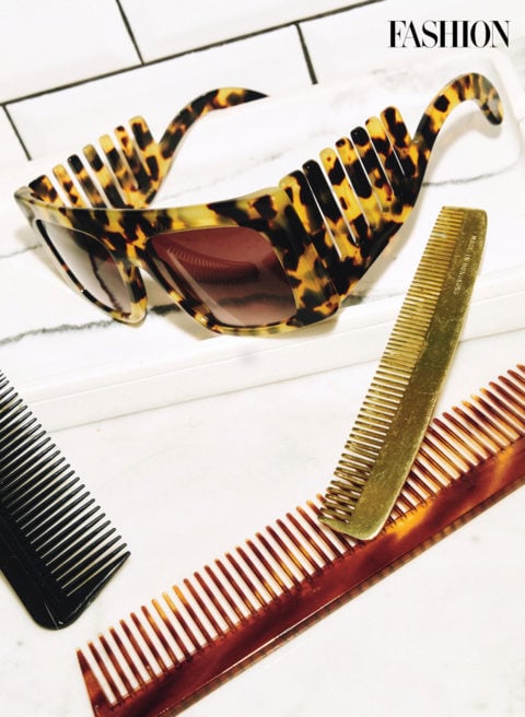 glasses collection: a pair of tortoiseshell glasses with comb-like details on the arms