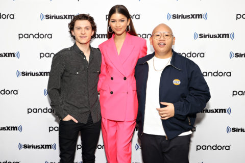 Zendaya pink suit with Tom Holland